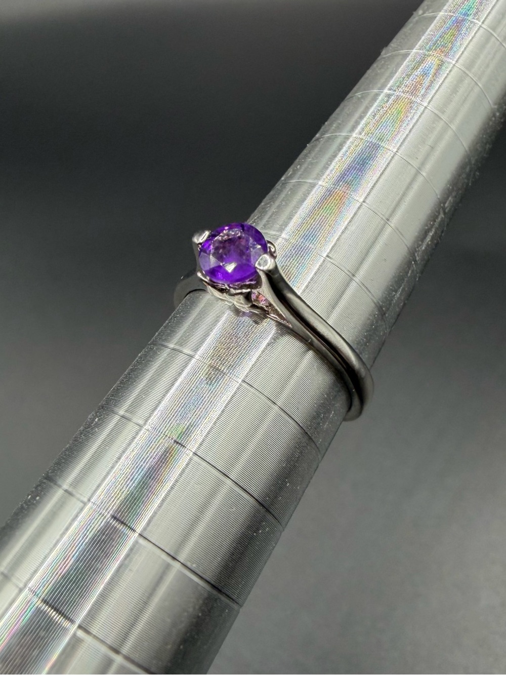 925 Sterling Silver Round Amethyst Ring Size 7 Elegant Jewelry Womens Gift